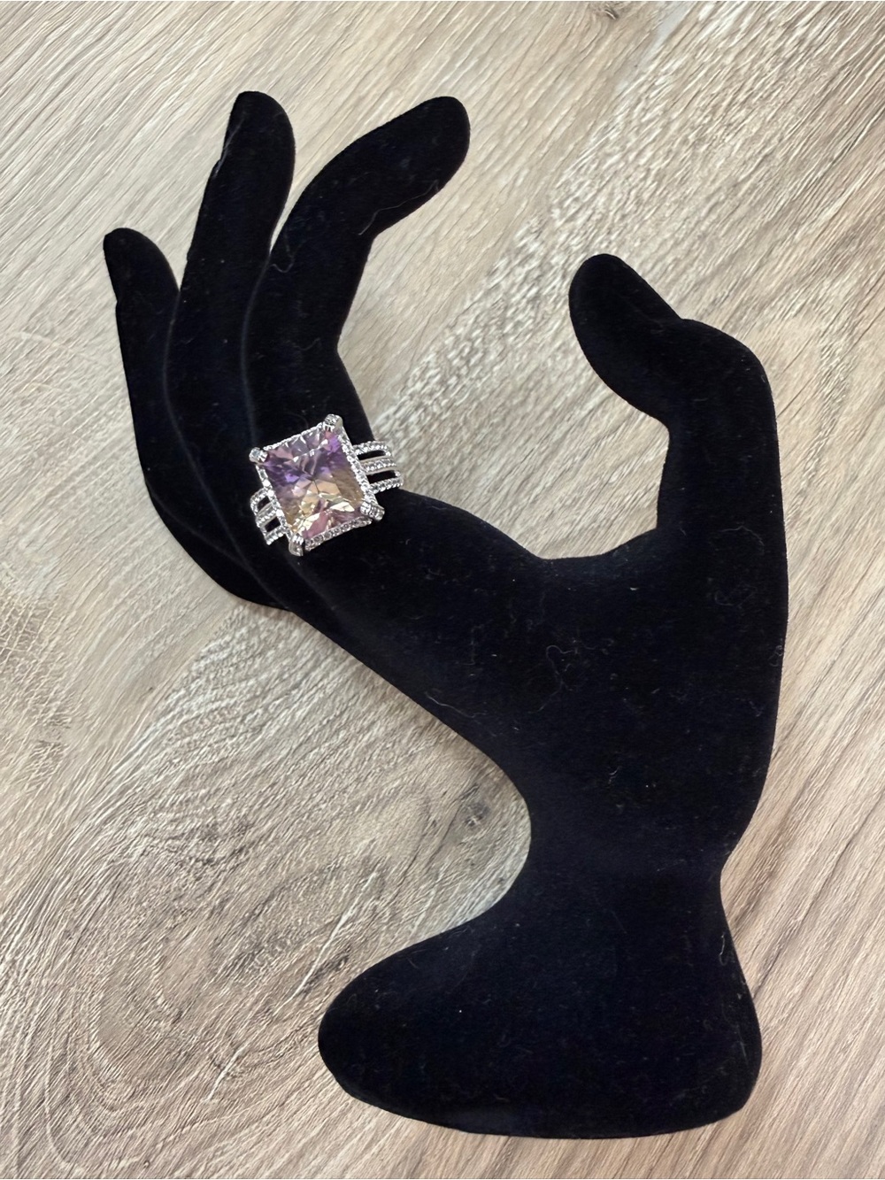 Ring Square Cut Stone with Purple and Gold Tones Sterling Silver Size 7-NWOT